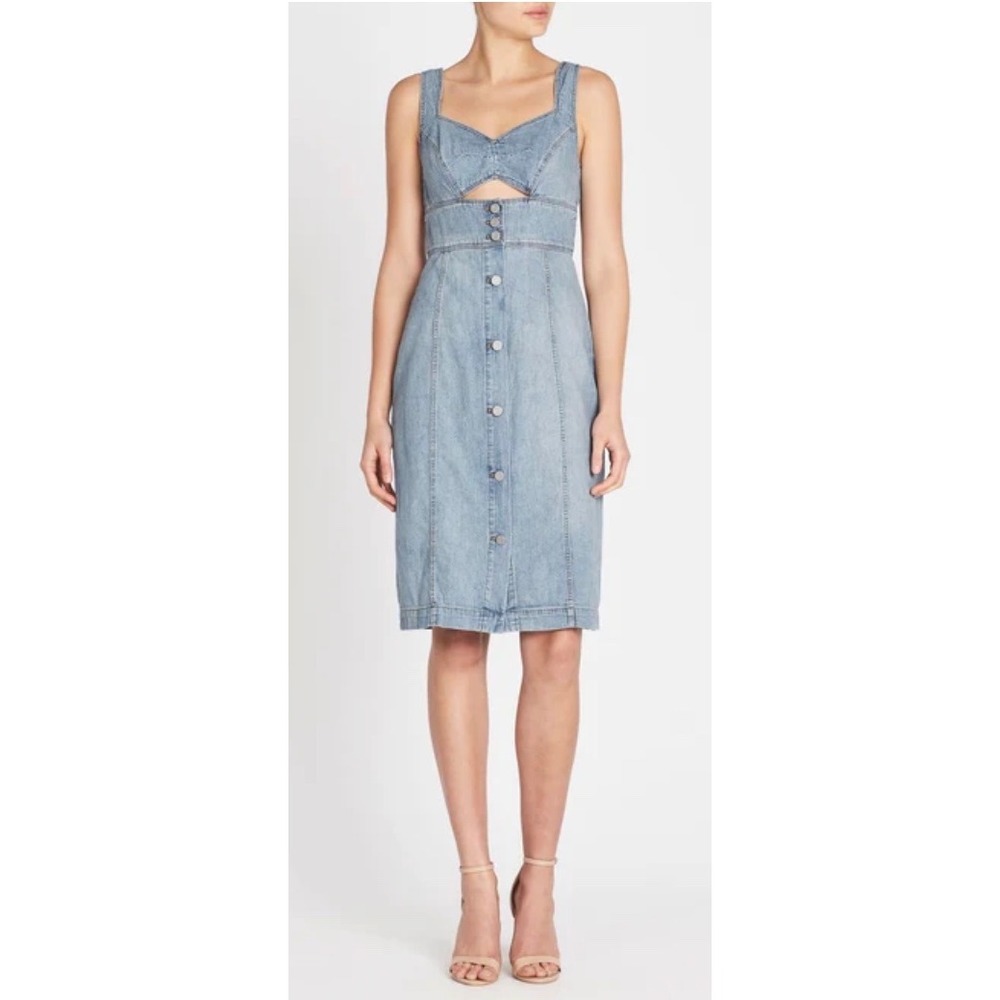 Rebecca Taylor La Vie Drapey Denim Cut-Out Midi Dress Small‎